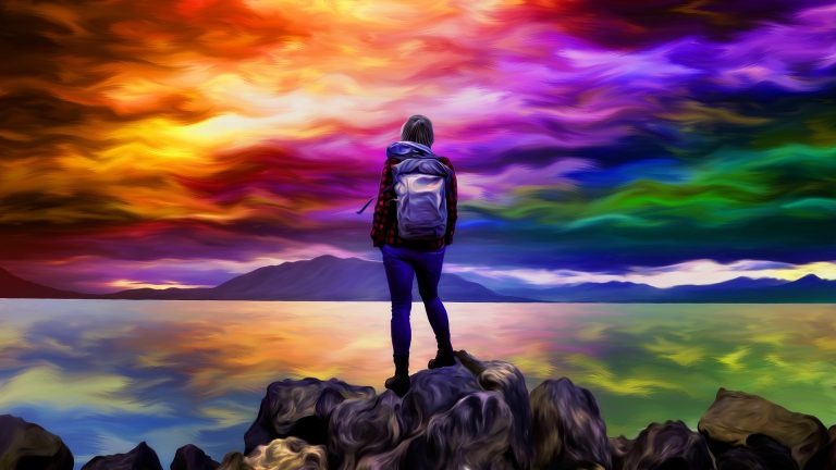 Hiker - Tramper - Colourful Sky