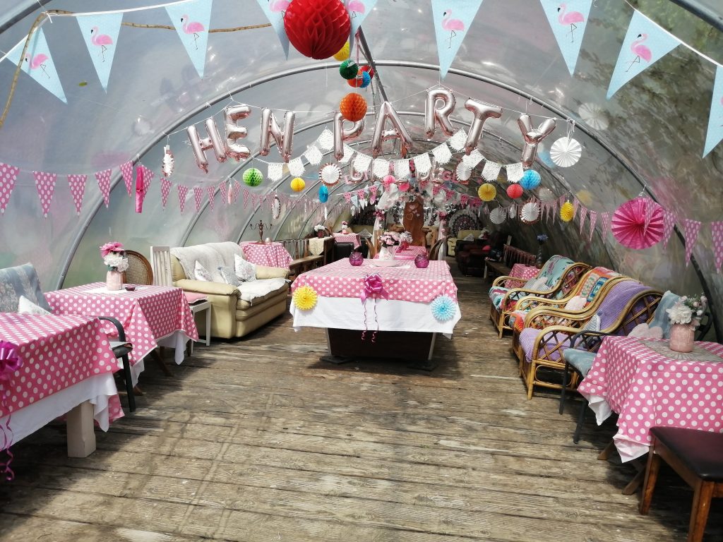 Greenhouse Polytunnel interior - used for Hen Parties