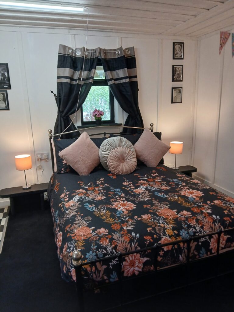 Cosy double bed with cushions and bedside lamps