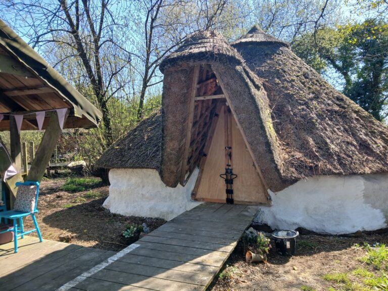 Thatched roundhouse in the woodland